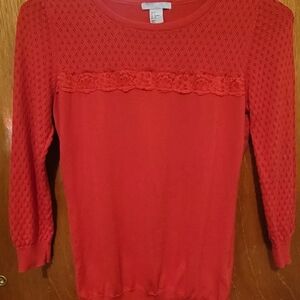 H&M Red Light Sweater 3/4 Sleeve Lace & Floral Crochet, Small, MINT CONDITION